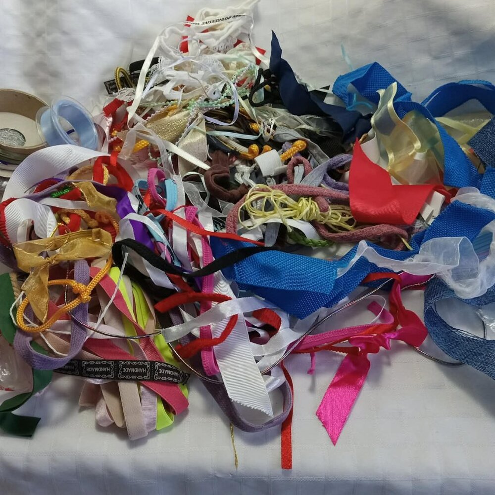 Let's just say this is a huge, crazy bundle of ribbon scraps to collect for DIY